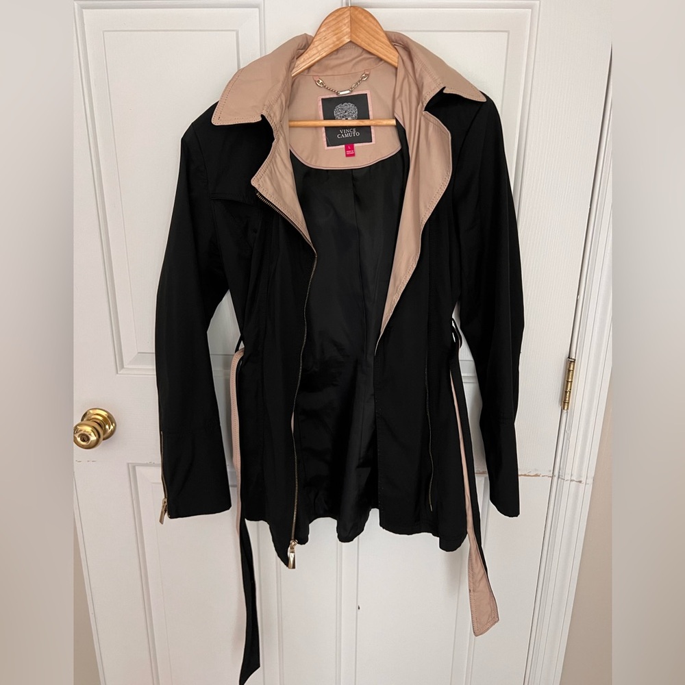 Vince Camuto Black and Tan Belted Jacket